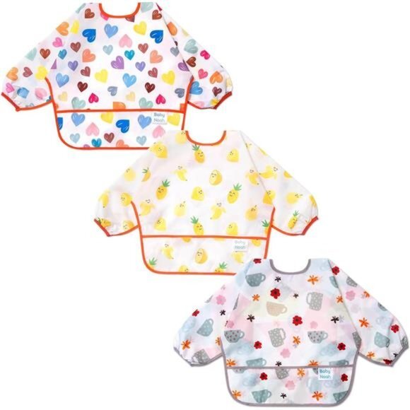 3 Pcs Long‎ Sleeved Bib Set | Baby Waterproof Bibs with Pocket Bundle Toddler - Picture 3 of 4